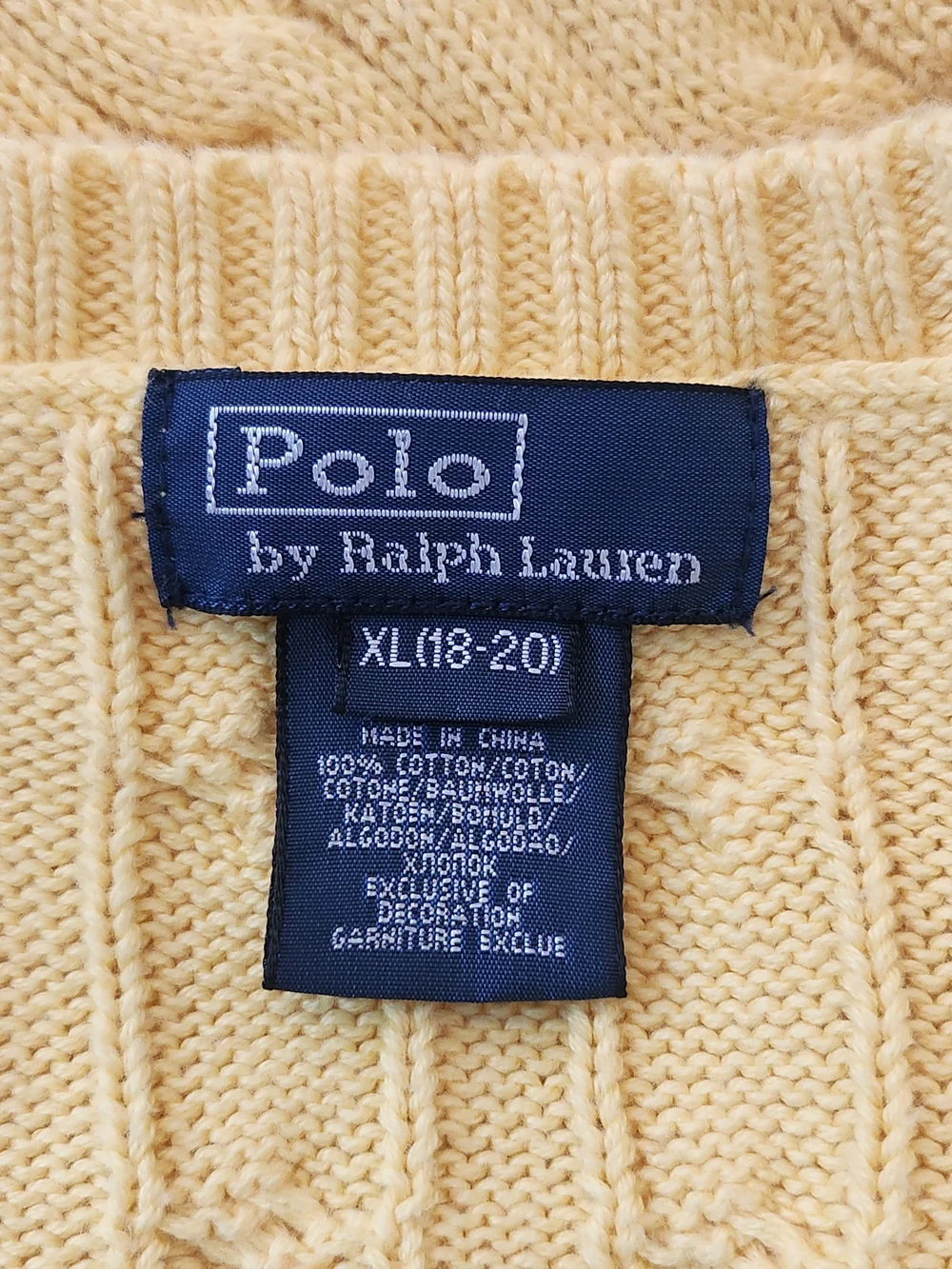 Polo Ralph Lauren Boys Yellow Cable Knit Sweater Vest Size XL 18-20